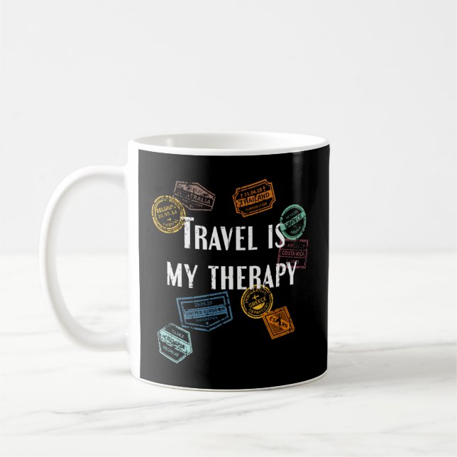 Mug Voyage Est Mon Thérapie Distressed World Traveller (Gauche)