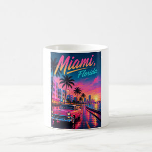 Mug Voyage Miami Floride Rétro Néon Coucher de soleil