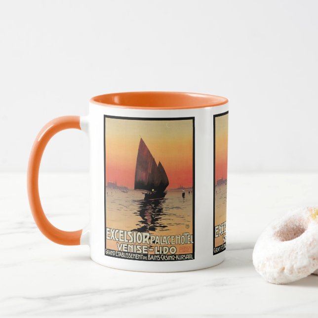Mug Voyage Rétro, Bateaux à l'Excelsior Palace Venise (Avec donut)