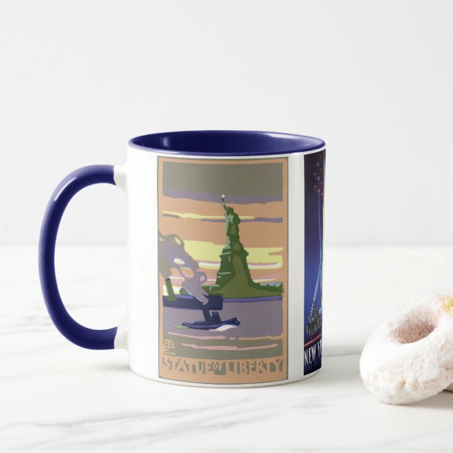 Mug Voyage Vintage, 3 monuments différents de NYC (Avec donut)