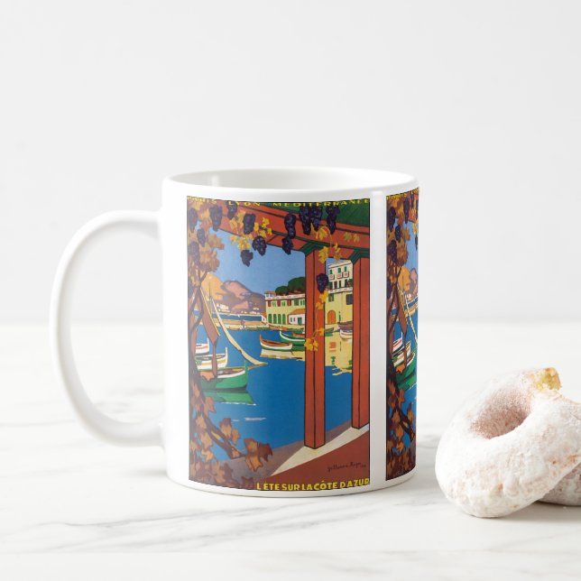 Mug Voyage Vintage, Mer Méditerranée Côte d'Azur (Avec donut)