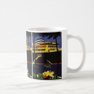 Mug Voyage Vintage, paquebot Art Déco dans un port