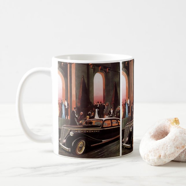 Mug Voyage Vintage, voiture limousine élégante et exte (Avec donut)