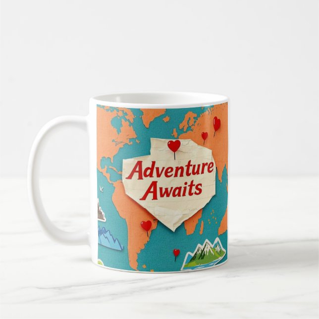 Mug Voyagez sur la carte du monde avec les épingles du (Gauche)