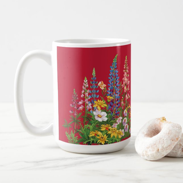 Mug Vrai rouge avec Motif Fleur sauvage bleu (Avec donut)