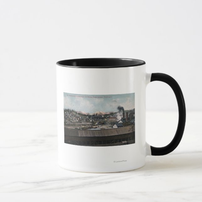 Mug Vue aérienne du puits minier et de la ville (Droite)
