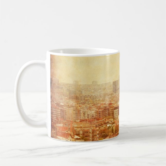 Mug Vue de Barcelone en grunge et style rétro. barce (Gauche)