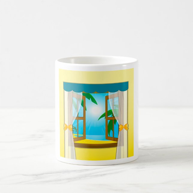Mug Vue de la plage ensoleillée à travers une fenêtre  (Créateur téléchargé)