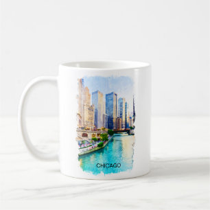 Mug Vue de la ville de Chicago Illinois Watercolor