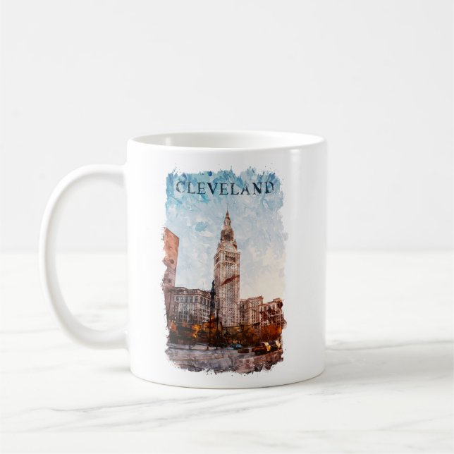 Mug Vue de la ville de Cleveland Ohio Watercolor (Gauche)