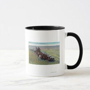 Mug Vue des agriculteurs moissonnant avec le cheval