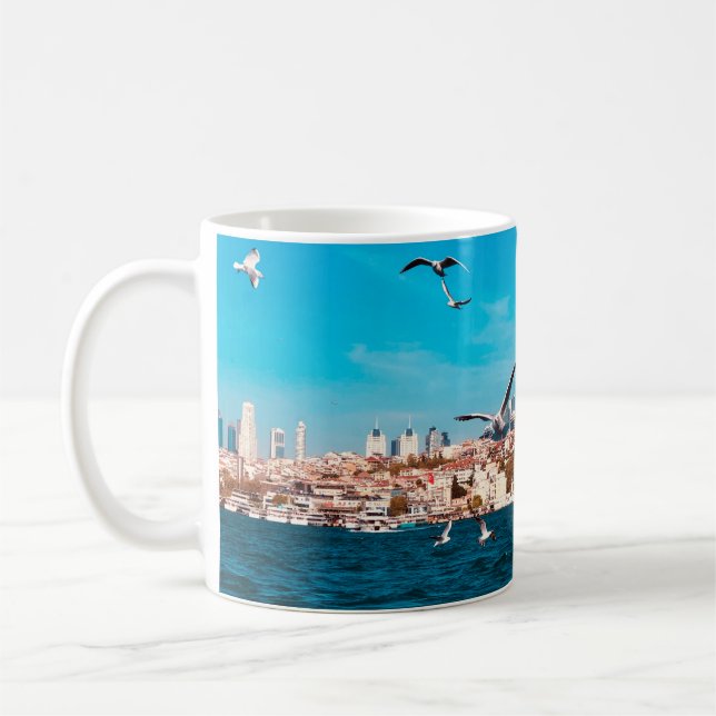 Mug Vue d'Istanbul avec mouettes par beau temps, B (Gauche)