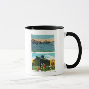 Mug Vue du bord de mer, vieux cottage de lierre sur la