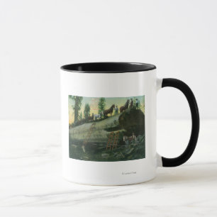 Mug Vue d'une équipe de notation sur un séquoia tombé