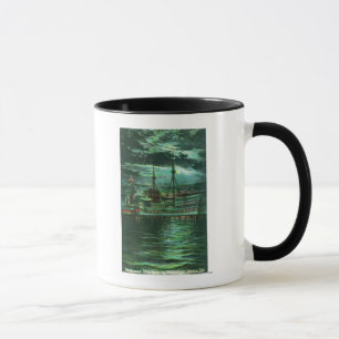 Mug Vue éclairée par la lune de l'hôtel de bateau d