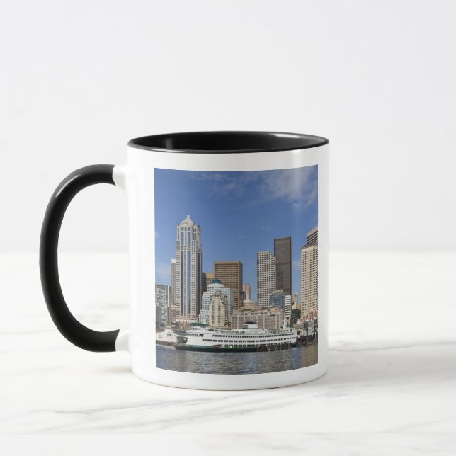 Mug WA, Seattle, ligne d'horizon de Seattle avec ferry (Gauche)