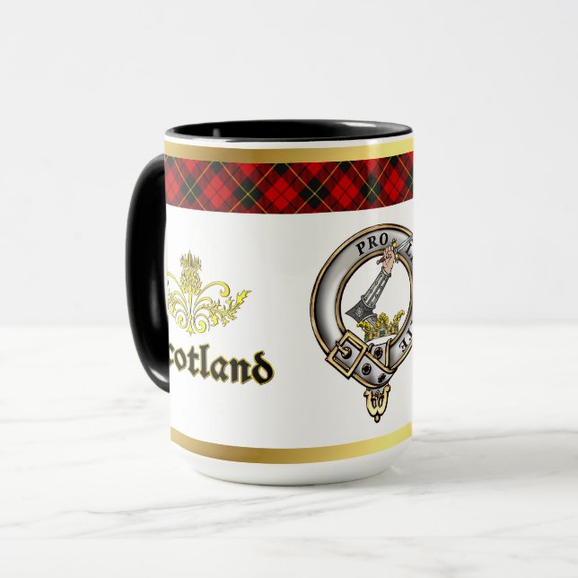 Mug Wallace Clan Badge Tartan w/Gold Rim (Devant gauche)