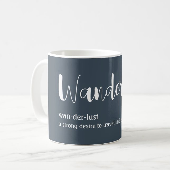 Mug Wanderlust définition blanc gris bleu couleur (Devant gauche)