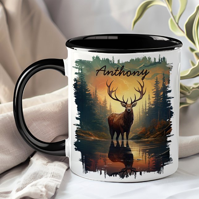 Mug Wapiti au reflet de la forêt au lever du soleil (Créateur téléchargé)