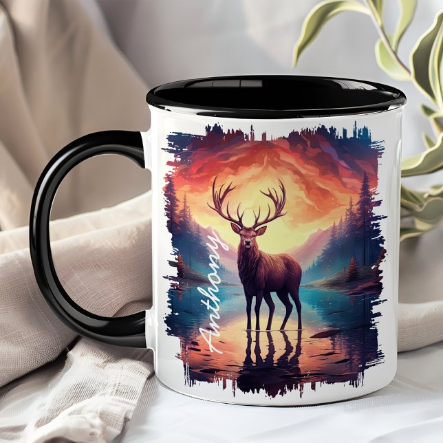 Mug Wapiti au reflet du lac Sunset Mountain (Créateur téléchargé)