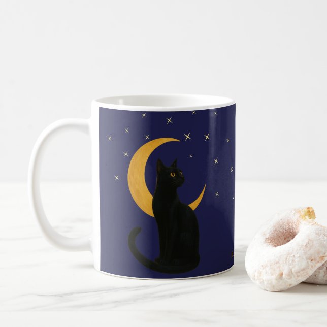 Mug Watcher of the Night - Carte Chat Noir Halloween (Avec donut)