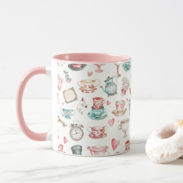 Mug Watercolor Alice Pattern  (Avec donut)