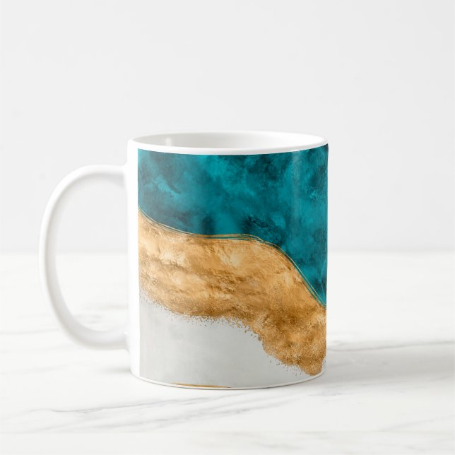 Mug Watercolor and gold Turquoise Wave Abstract (Gauche)