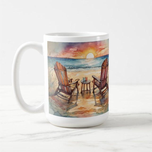 Mug Watercolor Beach Sunset Cafe Mug, Ocean Waves (Gauche)