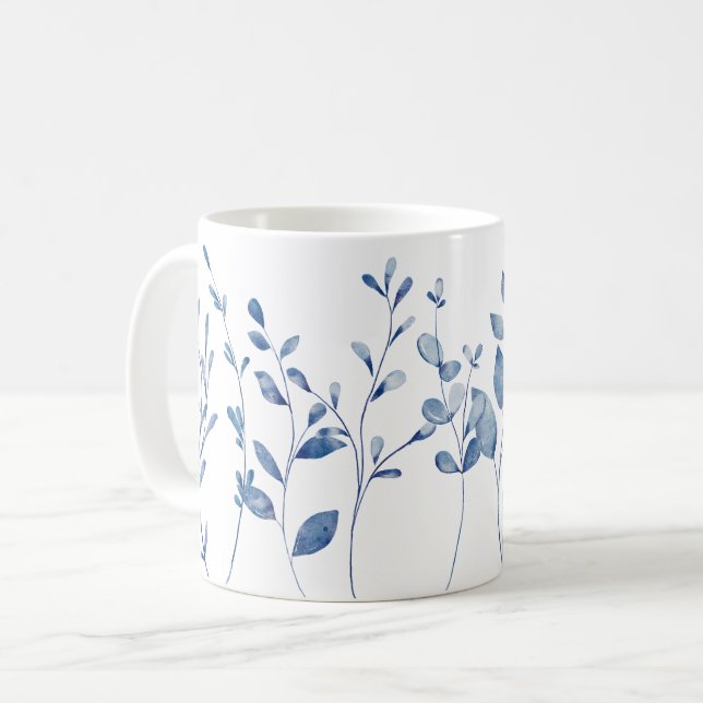Mug Watercolor Blue Leaves (Devant gauche)
