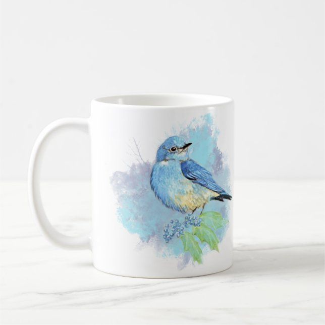 Mug Watercolor Bluebird Pretty Blue Garden Bird Art (Gauche)