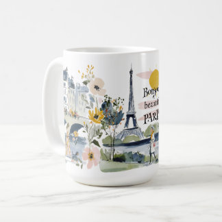 Mug Watercolor Bonjour Beautiful Paris