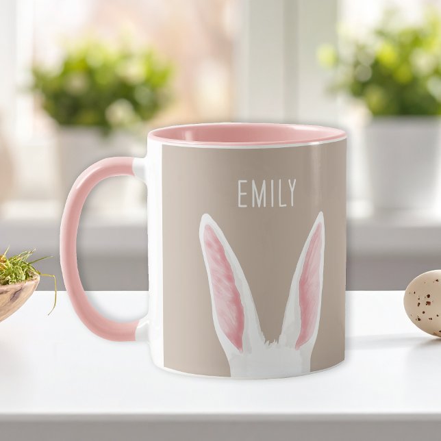 Mug Watercolor Bunny Ears On Beige With Custom Name (Créateur téléchargé)