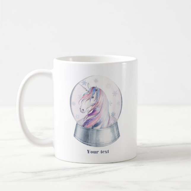 Mug Watercolor Christmas Unicorn Snow Globe (Gauche)
