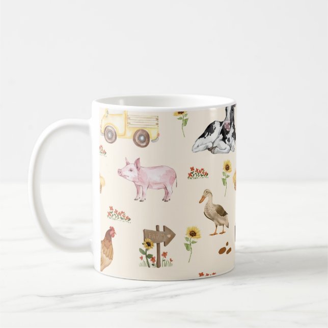Mug Watercolor Farm Scene Seamless Pattern (Gauche)