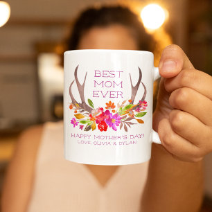 Mug Watercolor Floral Antler Happy Mother's Day Custom