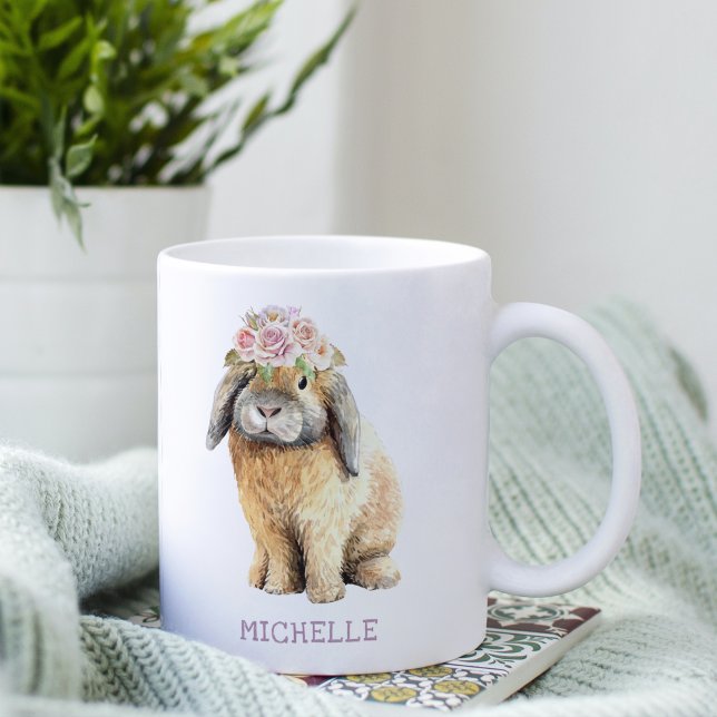 Mug Watercolor Floral Bunny Rabbit Personalized (Créateur téléchargé)