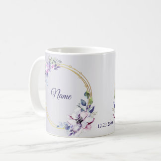 Mug Watercolor Floral Geometric Golden Purple Wedding