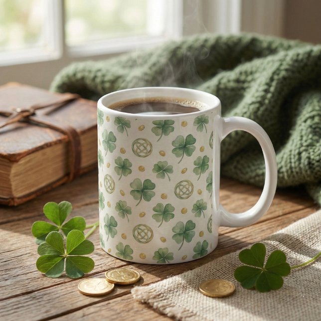Mug Watercolor Four Leaf Clovers & Celtic Knots (Créateur téléchargé)
