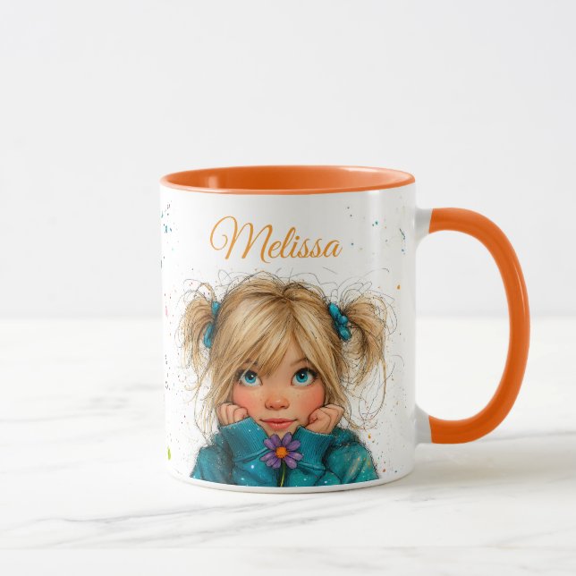Mug Watercolor Girl with flower Any Name (Droite)