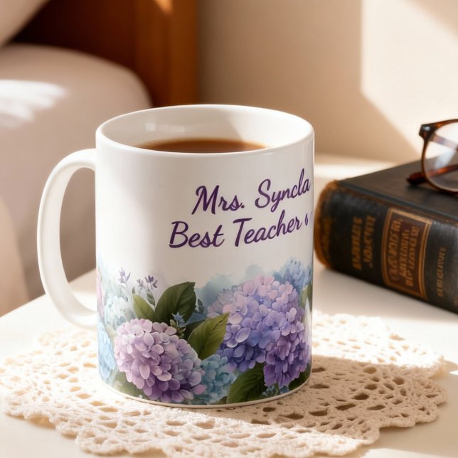 Mug Watercolor Hydrangea Teacher Appreciation Script (Créateur téléchargé)