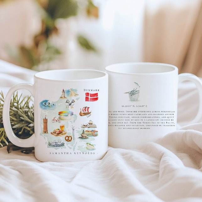 Mug Watercolor Illustrated Map Denmark | Monogram (Créateur téléchargé)