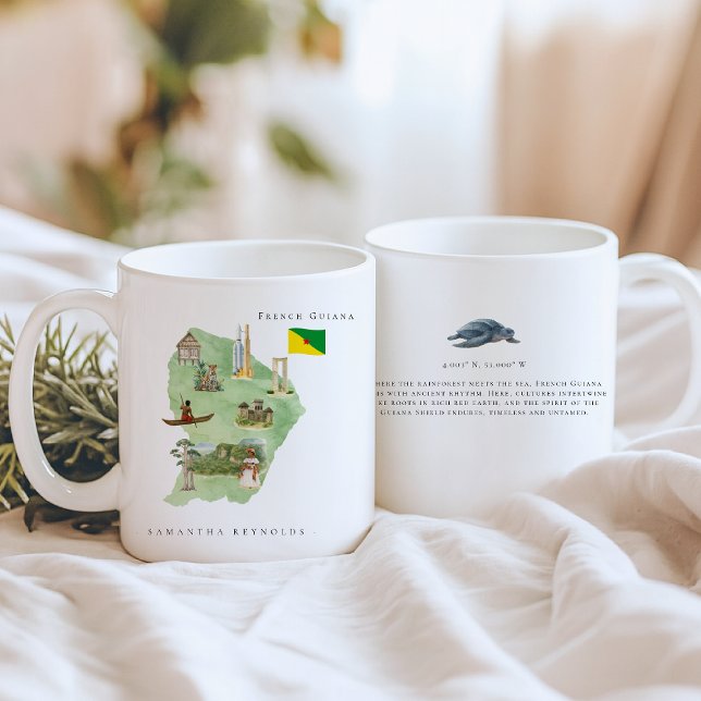 Mug Watercolor Illustrated Map French Guiana Monogram (Créateur téléchargé)