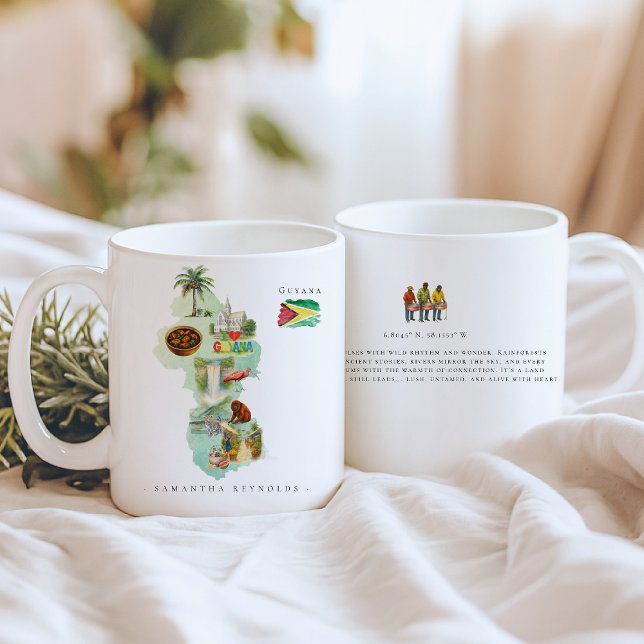 Mug Watercolor Illustrated Map Guyana | Monogram (Créateur téléchargé)
