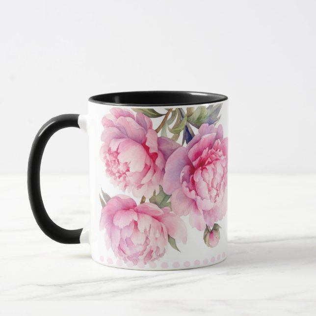 Mug  watercolor Peonies floral and foliage elegant (Gauche)