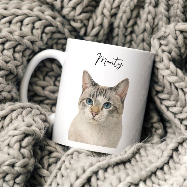 Mug Watercolor Pet Cat Portrait Script Name (Créateur téléchargé)