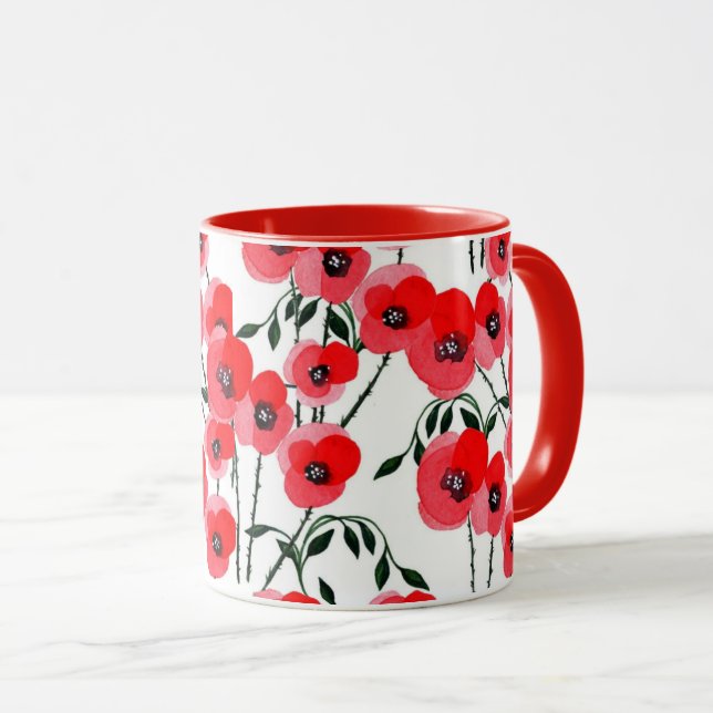 Mug Watercolor poppy flowers botanical (Devant droit)
