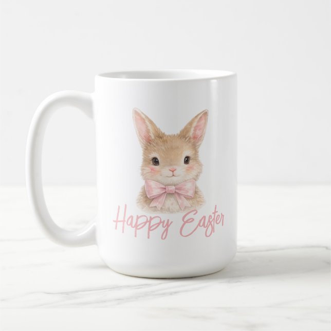 Mug Watercolor Rabbit with Pink Bow| Cute Easter Bunny (Gauche)