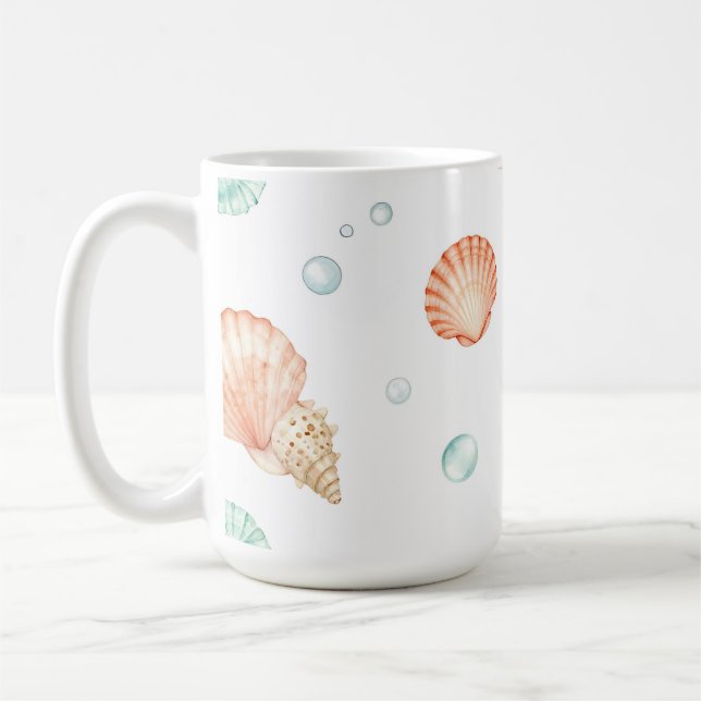 Mug Watercolor Seashells Pearls Coastal Pattern (Gauche)