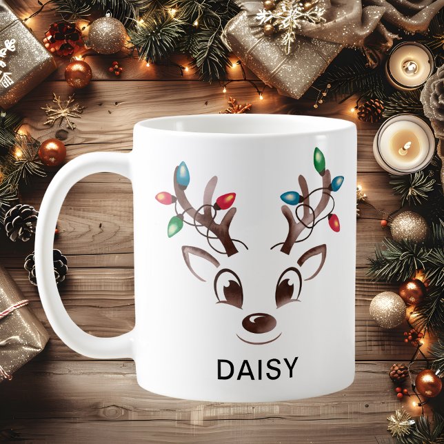 Mug Watercolor String Lights Reindeer Custom Name (Watercolor String Lights Reindeer Custom Name Coffee Mug
)