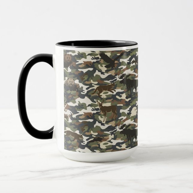 Mug  Watercolor Style Camouflage Camo with Animals (Gauche)